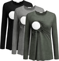 Ekouaer Women Long Sleeve Nursing Shirts 3 Pack - Soft, Double-Layer