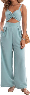 Womens Wide Leg Summer Jumpsuit - Sexy V Neck Twist Romper