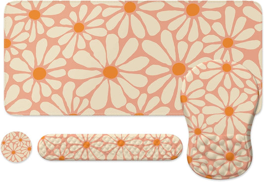 Ergonomic Orange Daisy Desk Set with Wrist Rest