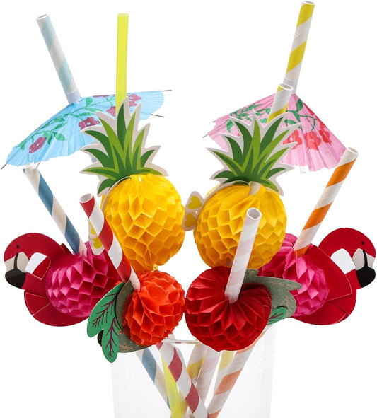 Tropical Flamingo Paper Straws - 100PCS