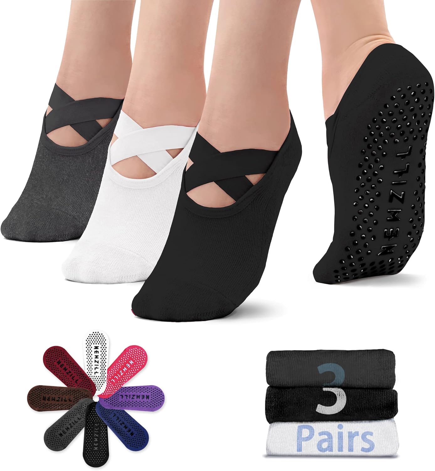 NEWZILL Non Slip Yoga Socks - Grip & Cushion for Ultimate Performance