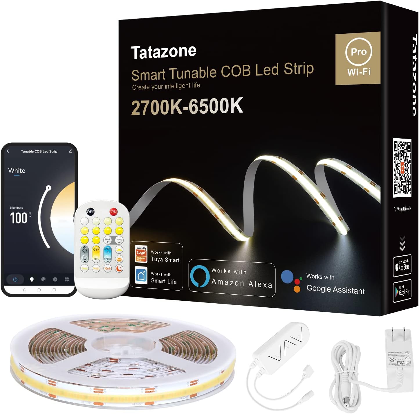 Tunable White Smart COB Led Strip Light Kit for Home Use