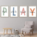 Kids Playroom Wall Art 16x11 in Set of 4 Rustic Wood Signs - White