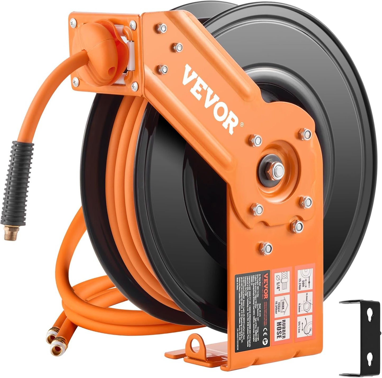 Retractable Air Hose Reel with 3/8IN x 50FT Rubber Hose for Easy Use