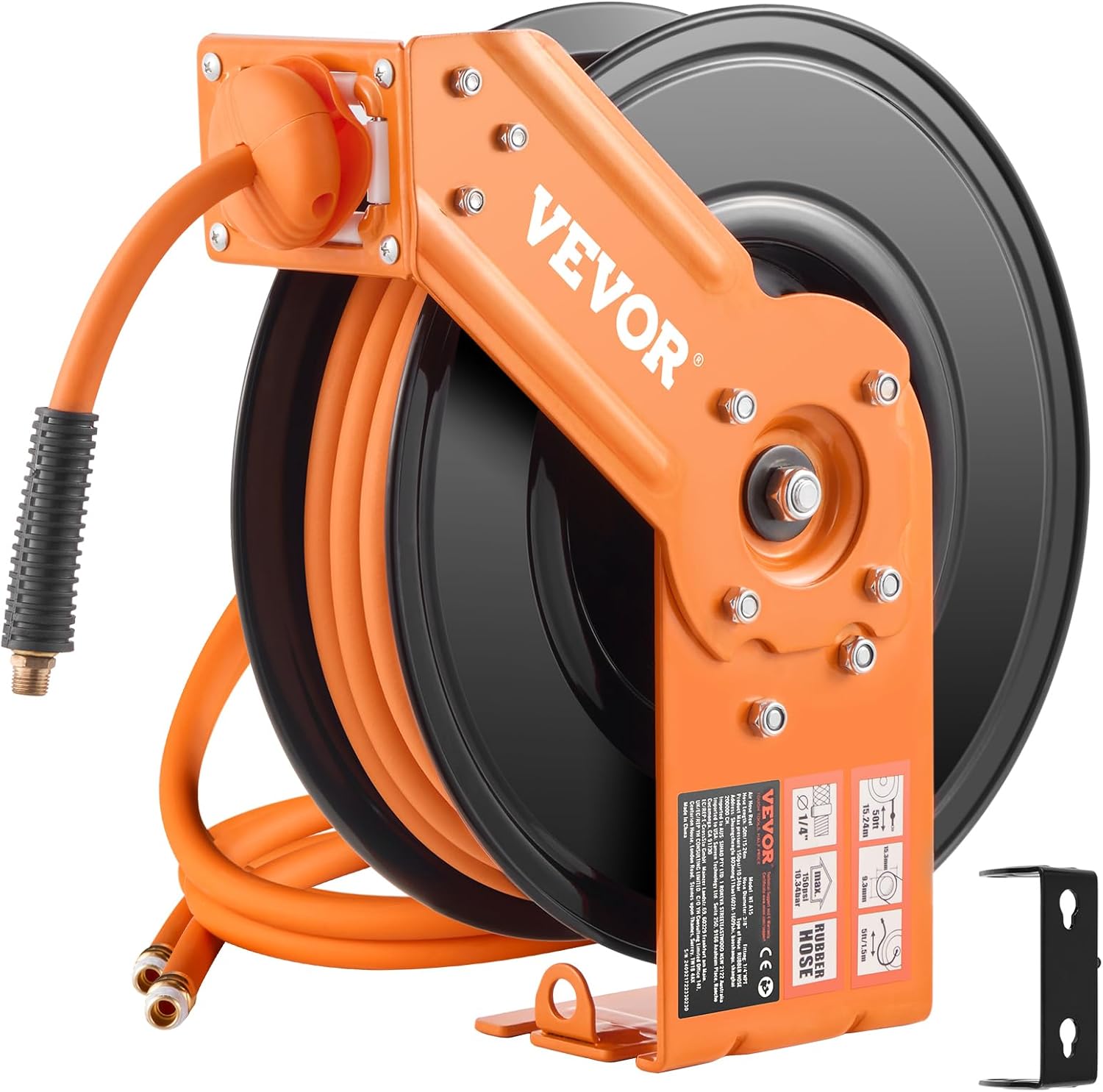 Retractable Air Hose Reel with 3/8IN x 50FT Rubber Hose for Easy Use