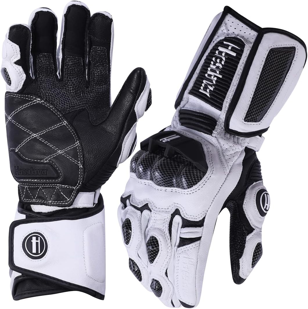 Harssidanzar Leather Motorcycle Gloves with Carbon Fiber Knuckle