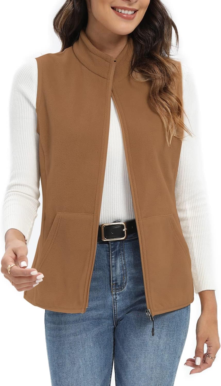 Xeoxarel Women's Fleece Vest with 6 Pockets for Comfort