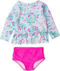 RuffleButts Scalloped Long Sleeve Rash Guard 2-Piece UPF50+ Sun Suit