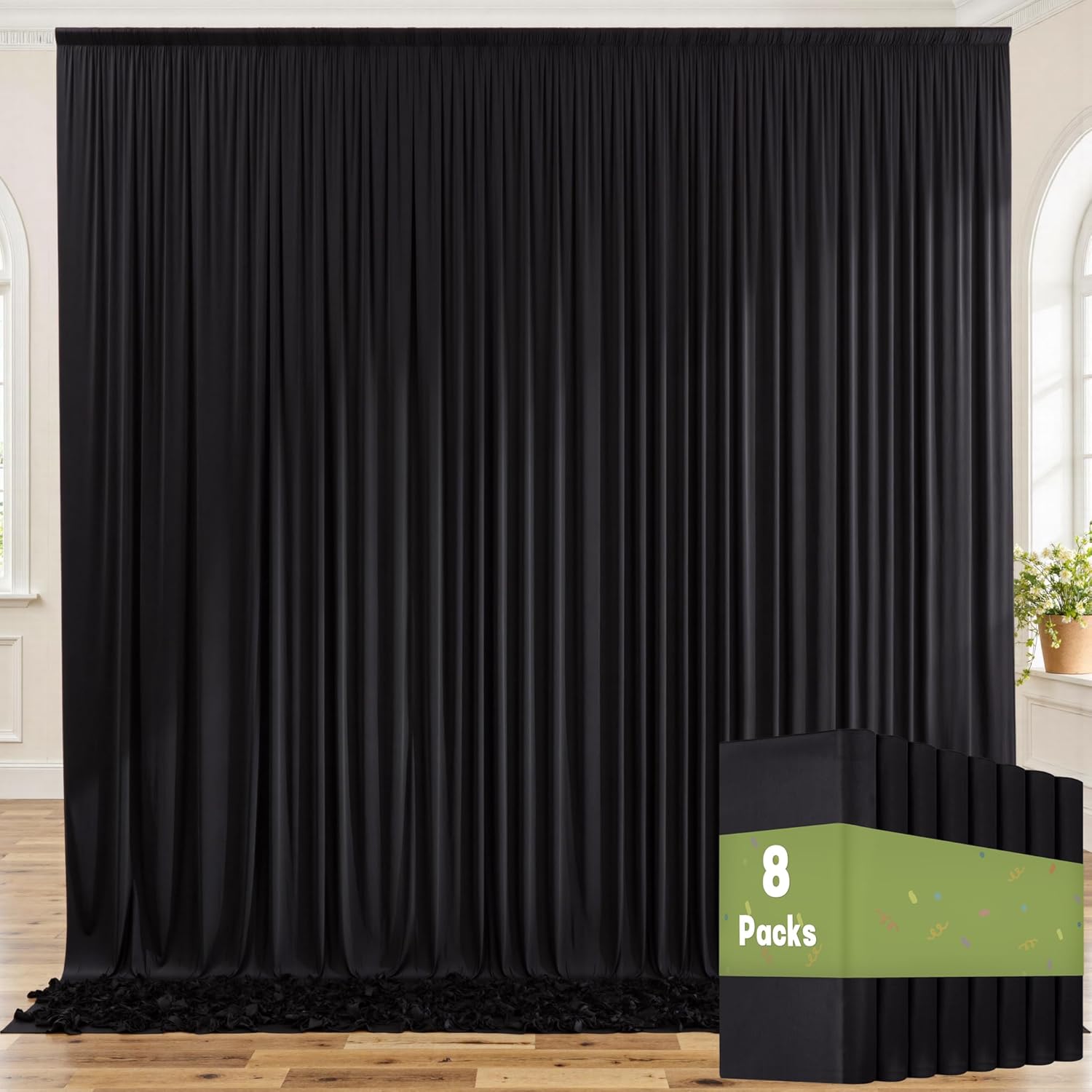 40ftx8ft Wrinkle Free Black Backdrop Curtains for Parties