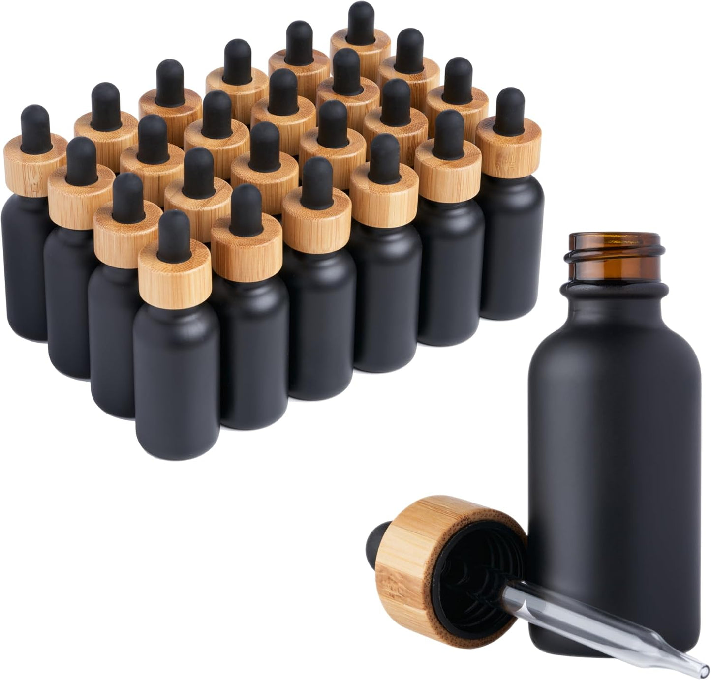 Black Boston Round 1 oz Dropper Bottles for Essential Oils