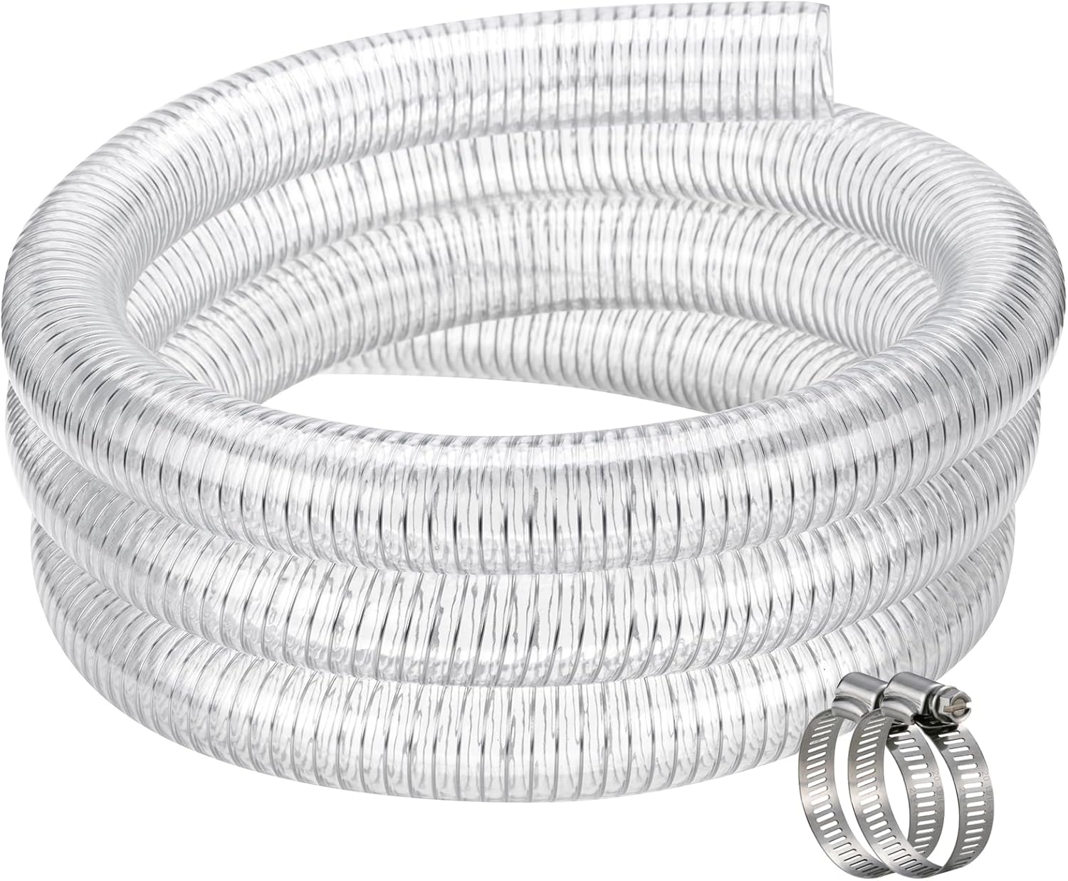 Flexible Hose 1 1/2 in ID - 25ft Clear PVC Spiral Steel Wire