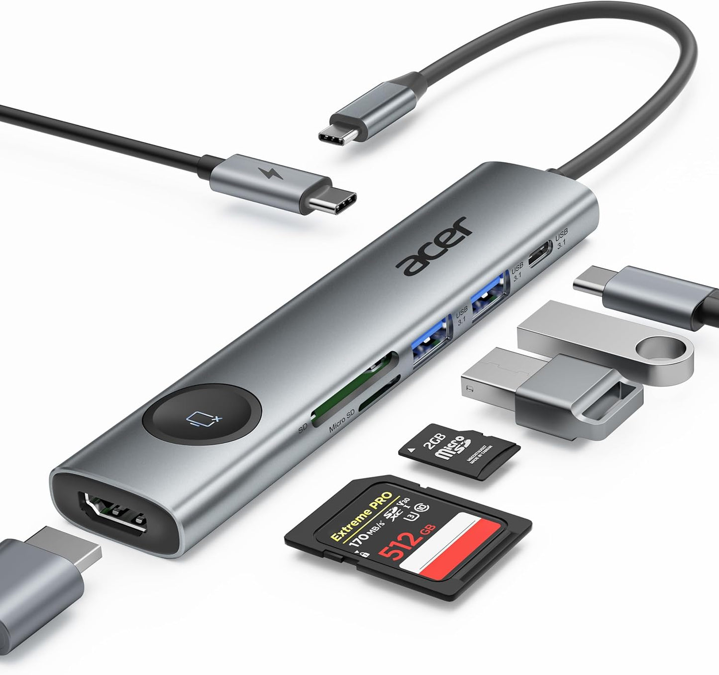 Acer 7-in-1 USB-C Hub: 4K HDMI, 100W PD, SD Reader