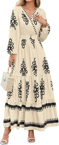 Boho Floral Maxi Dress - Flowy V-Neck Tiered Ruffle