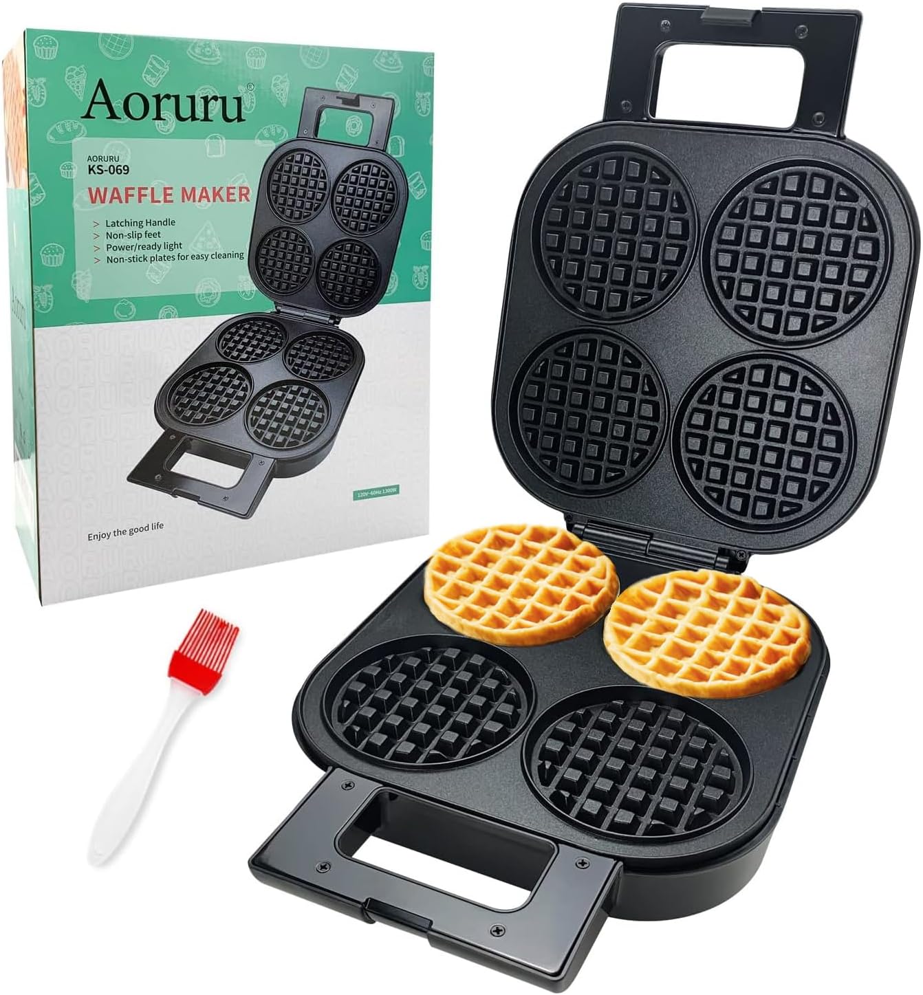 Aoruru Nonstick Belgian Waffle Maker - 4 Slice Delight