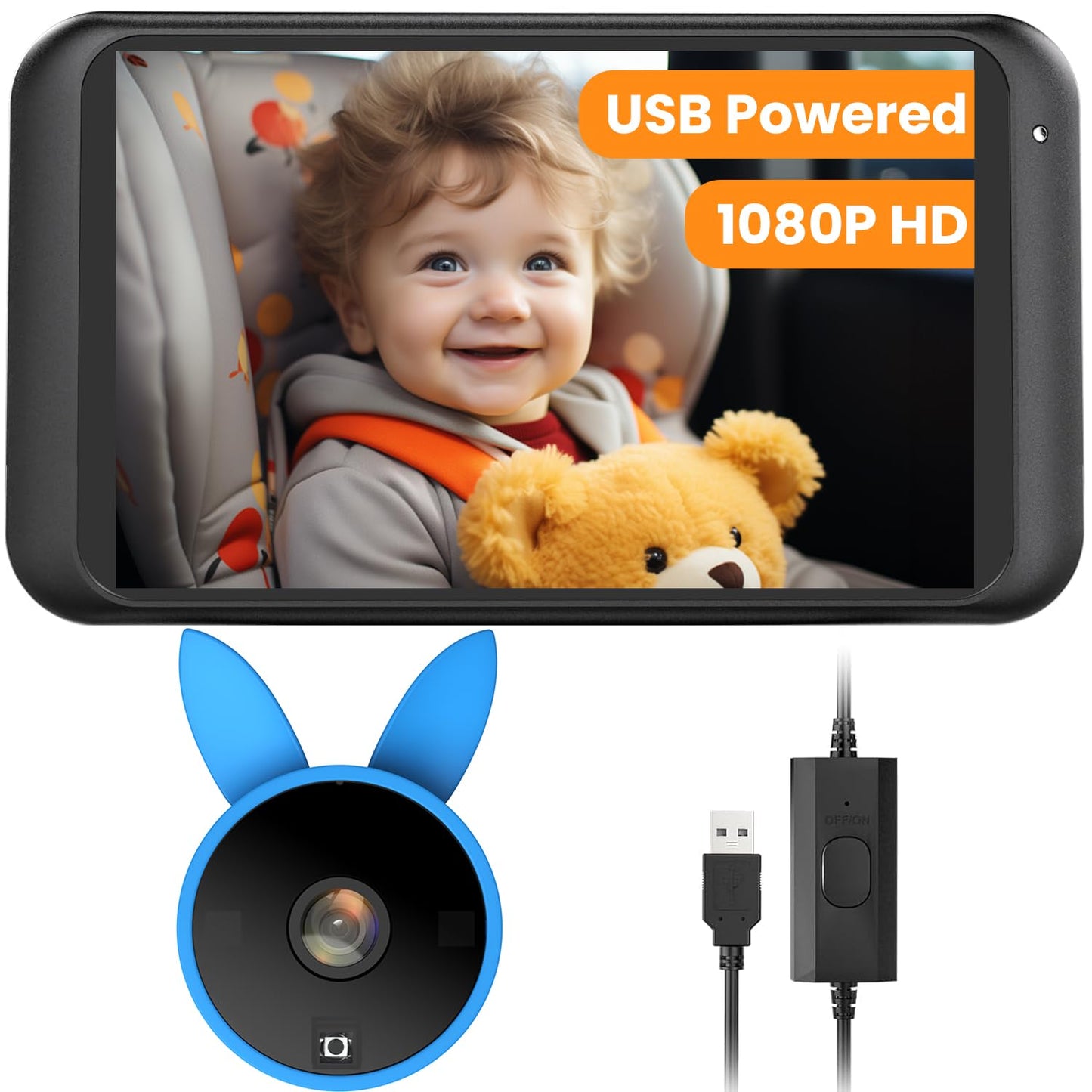 BV2 USB Car Camera for Baby: 1080P HD Night Vision Monitor