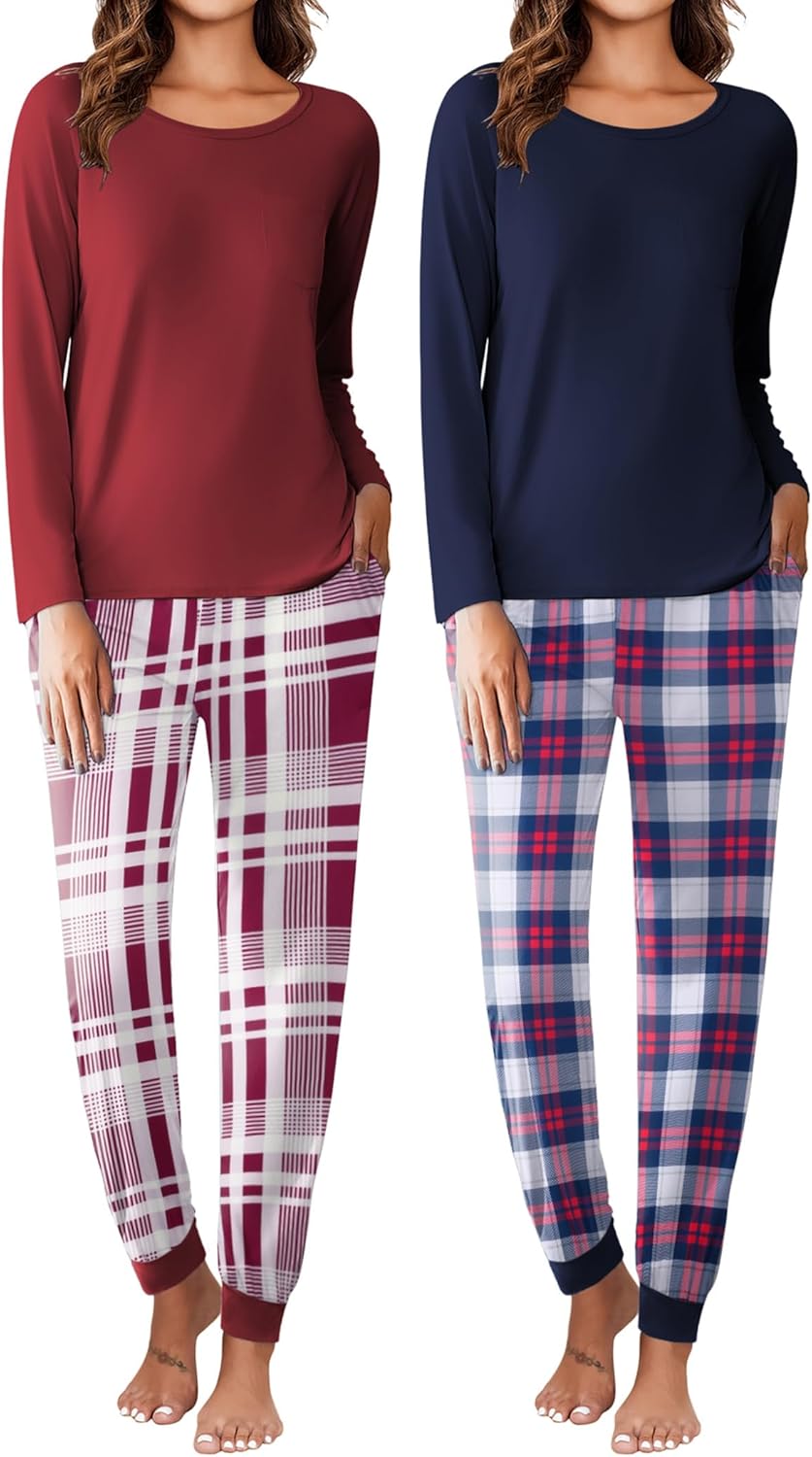 Ekouaer 2 Pack Womens Pajamas Set for Cozy Sleep and Lounge