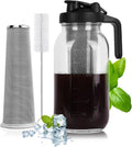 64 Oz Glass Cold Brew Maker - Stainless Steel Filter - Leak-proof Design - Iced Coffee & Tea - Black