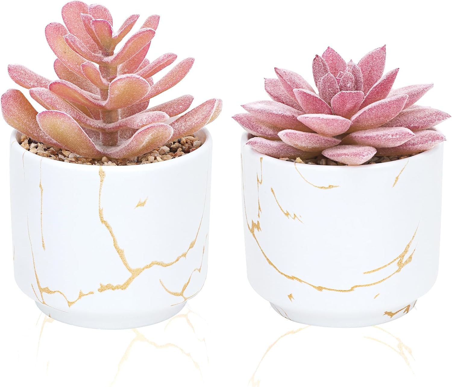 CEWOR 2pcs Pink Artificial Succulents in Ceramic Pots