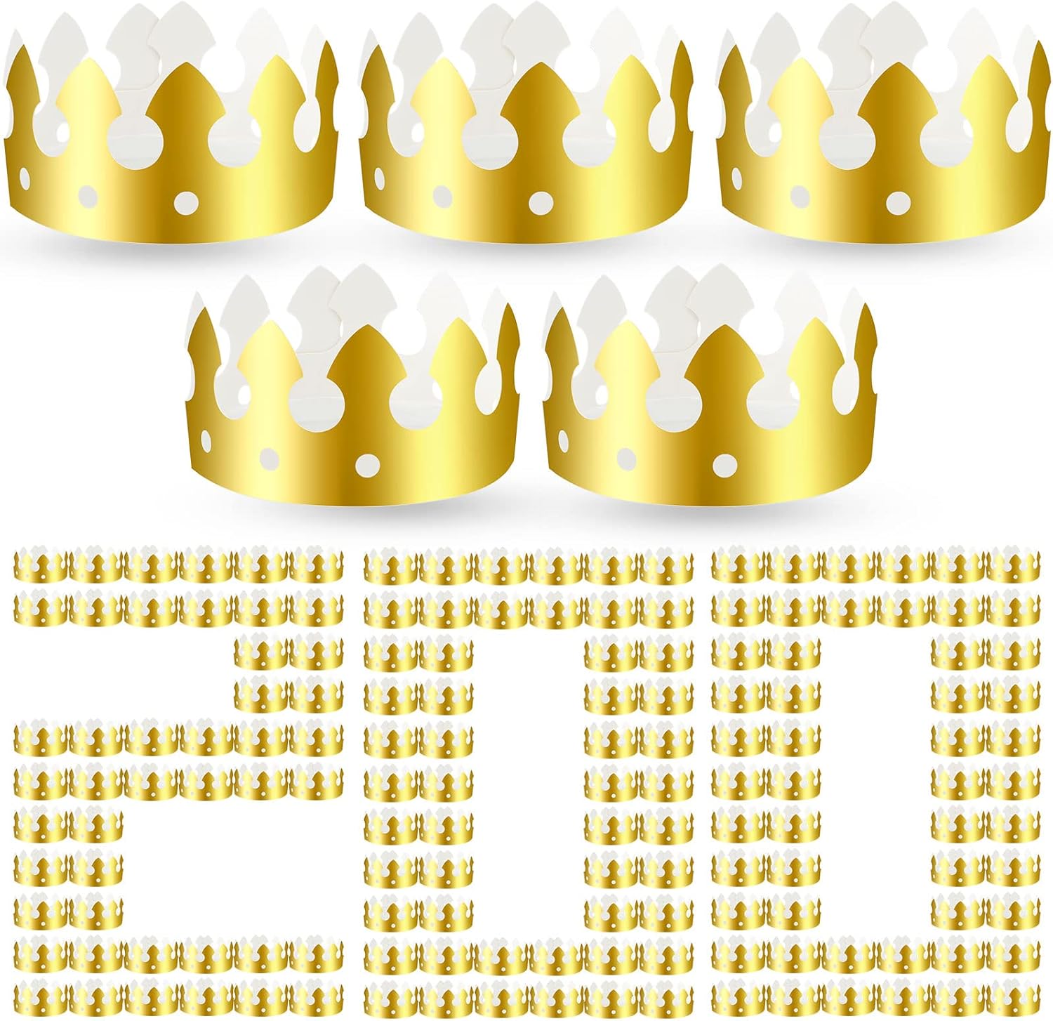200 Pcs Gold Paper Crowns for Birthday Celebration Parties