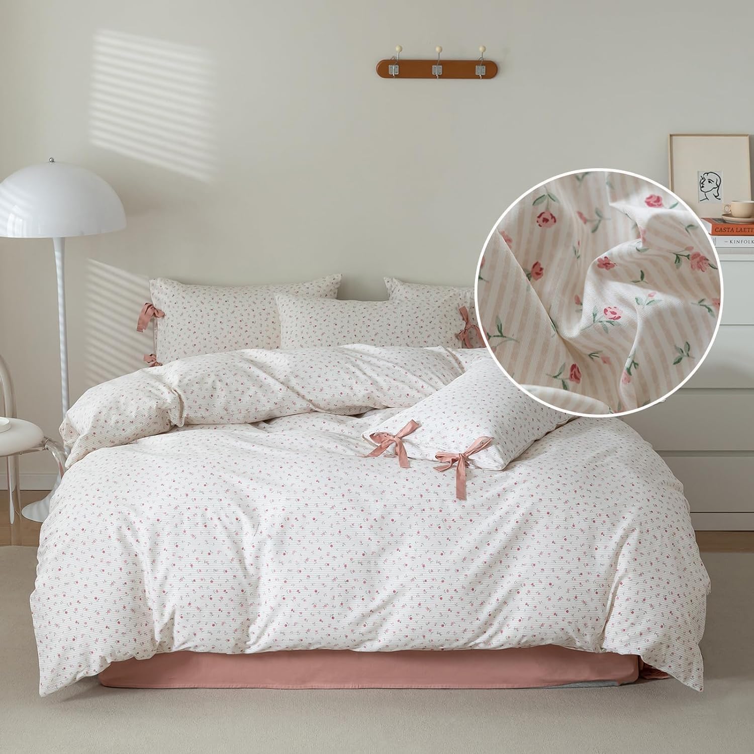 Boho Farmhouse Comforter Set Twin XL with Floral Design