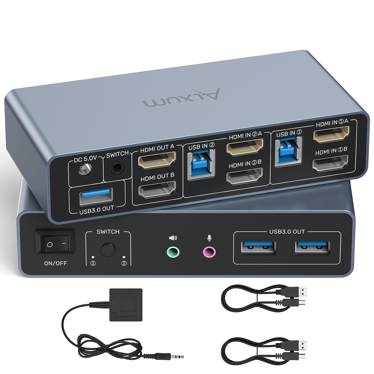 Alxum 2 Port HDMI KVM Switch for Dual Monitors and PCs