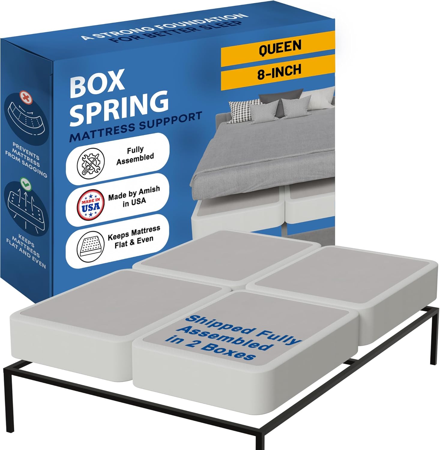 Greaton Box Spring Bed Base - 8-Inch Wood Foundation for Comfort