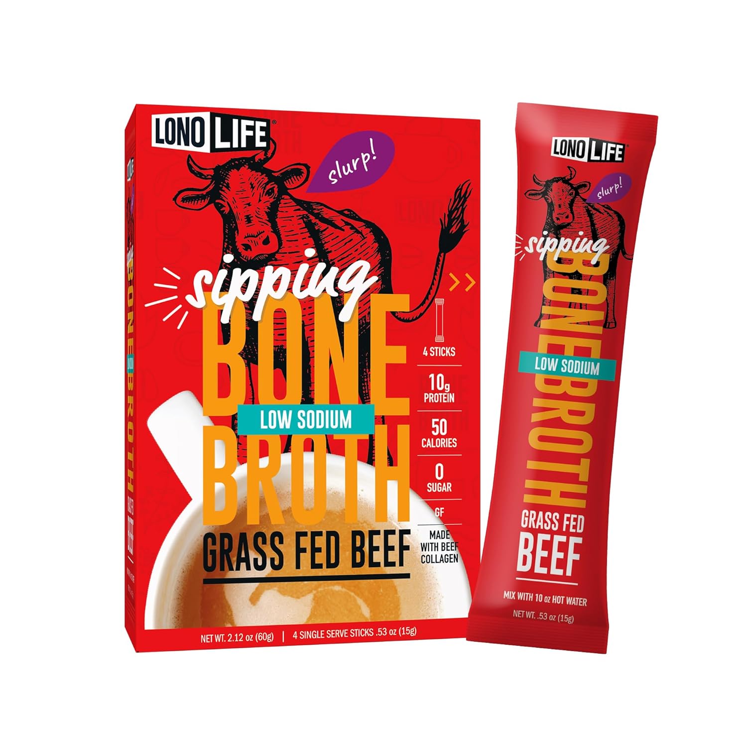 LonoLife Low Sodium Beef Bone Broth Powder Mix for Keto Diet