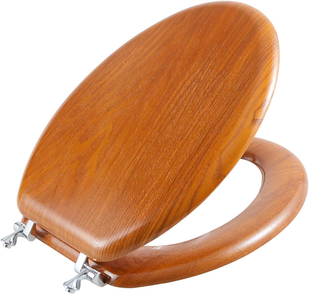 Durable Wood Veneer Toilet Seat with Easy Clean Metal Hinges