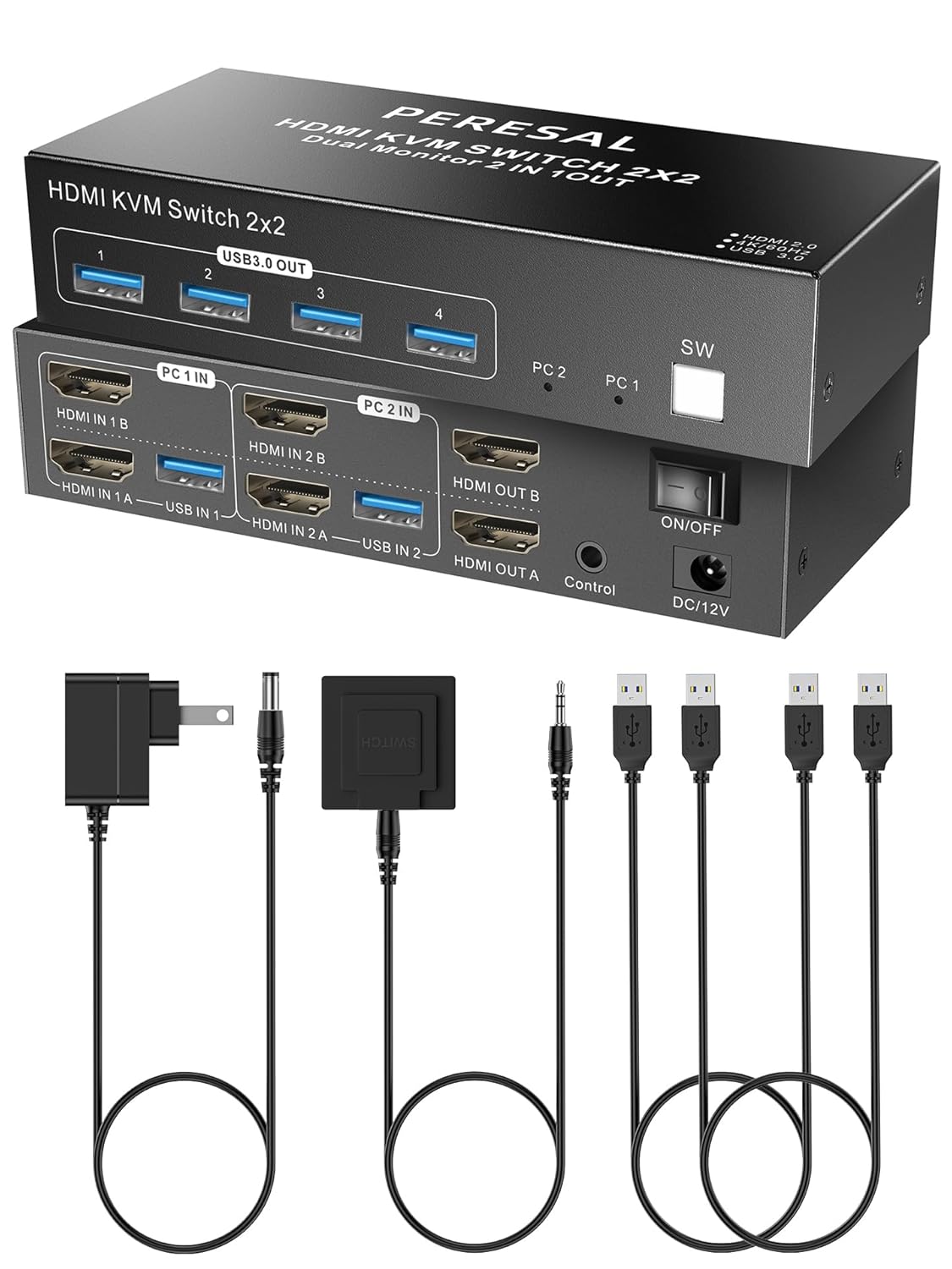 Dual Monitor HDMI KVM Switch for 2 Computers with 4K60Hz Support