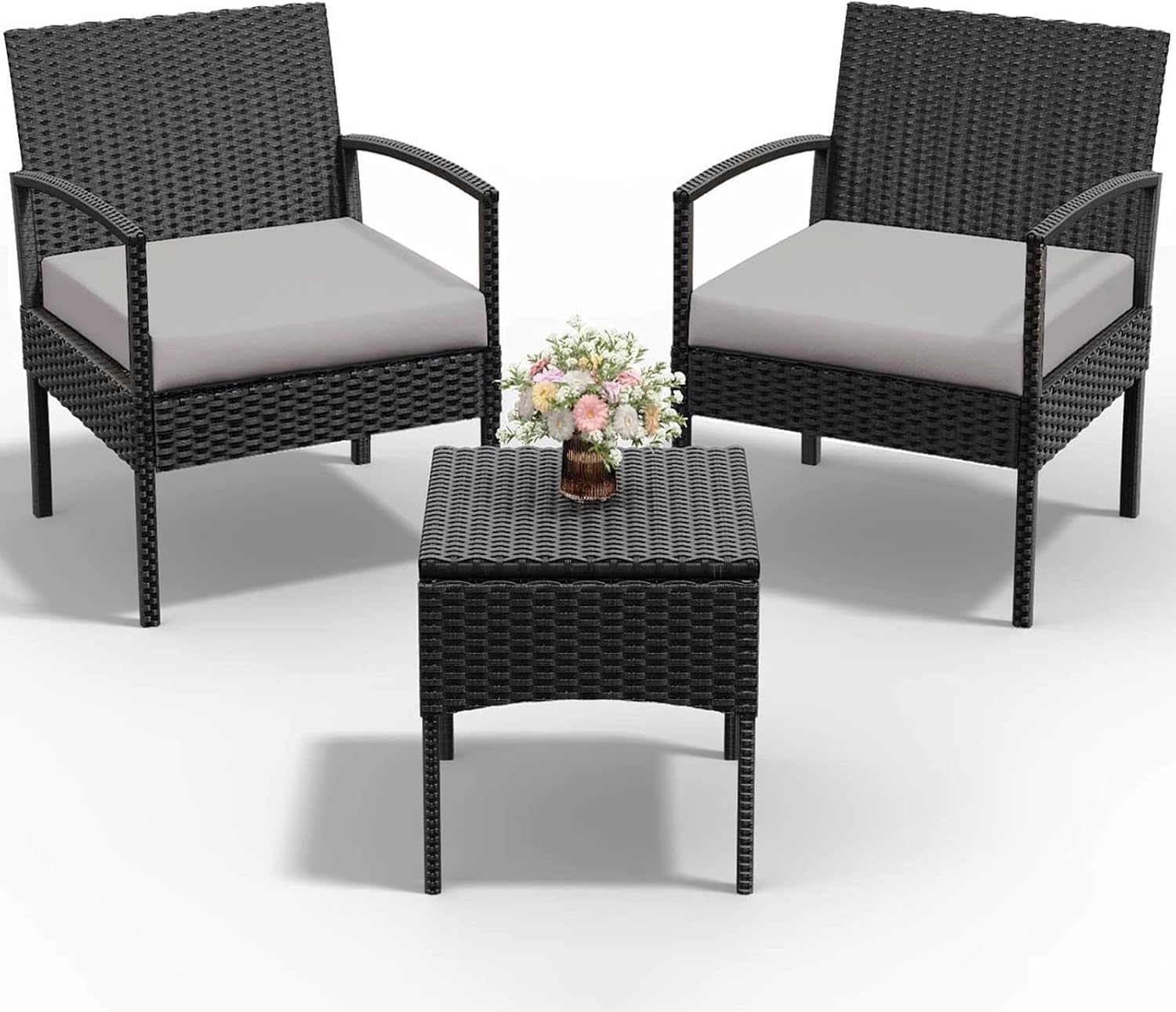 PROHIKER 3 PCS Patio Rattan Conversation Chairs Set for Outdoors