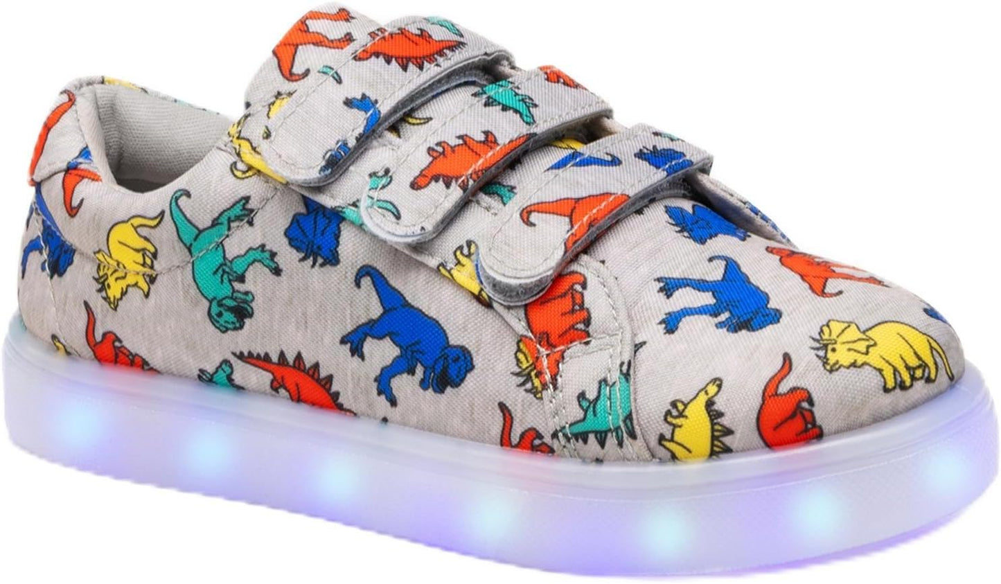 FabKids Boys Light Up Sneakers with Cute Dinosaur Design