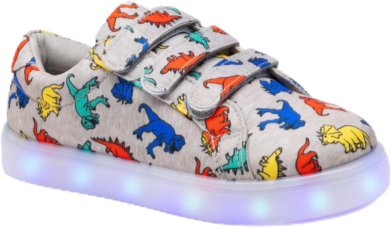 FabKids Boys Light Up Sneakers with Cute Dinosaur Design