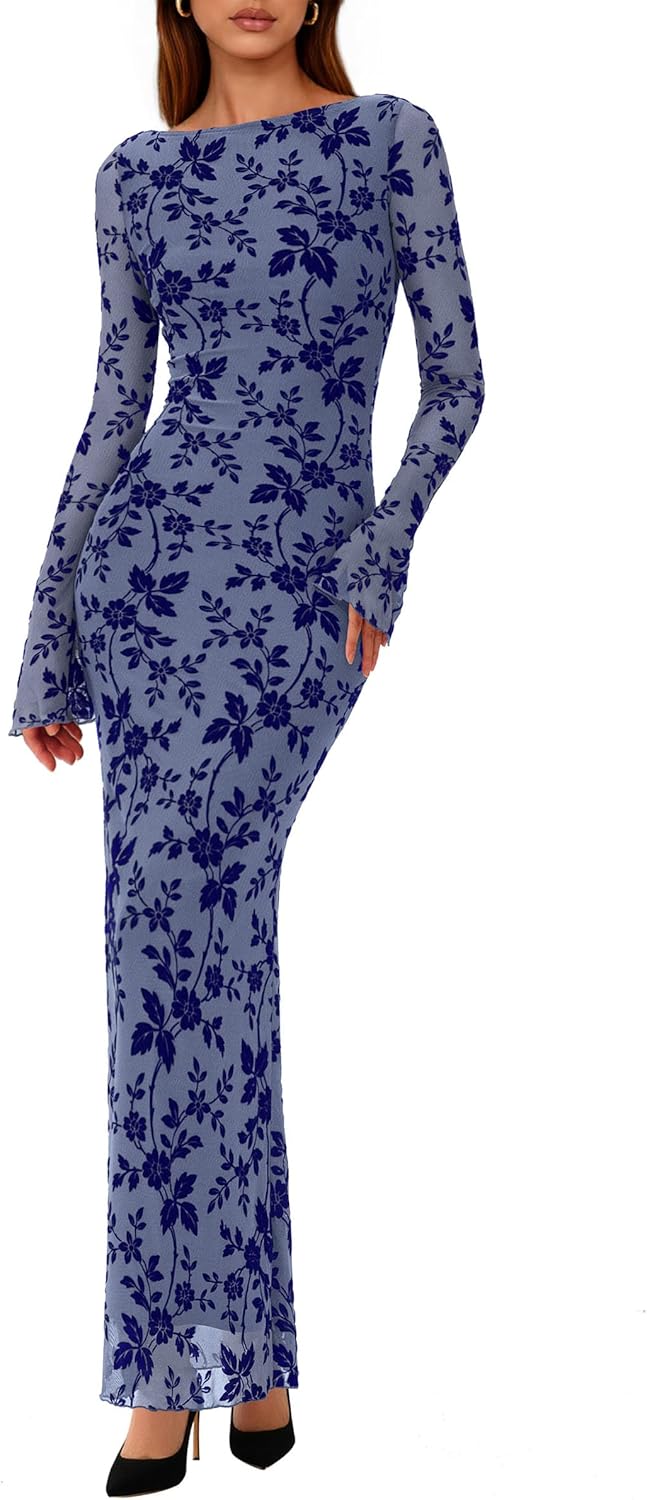 PRETTYGARDEN Women's Floral Bodycon Maxi Dress for All Occasions