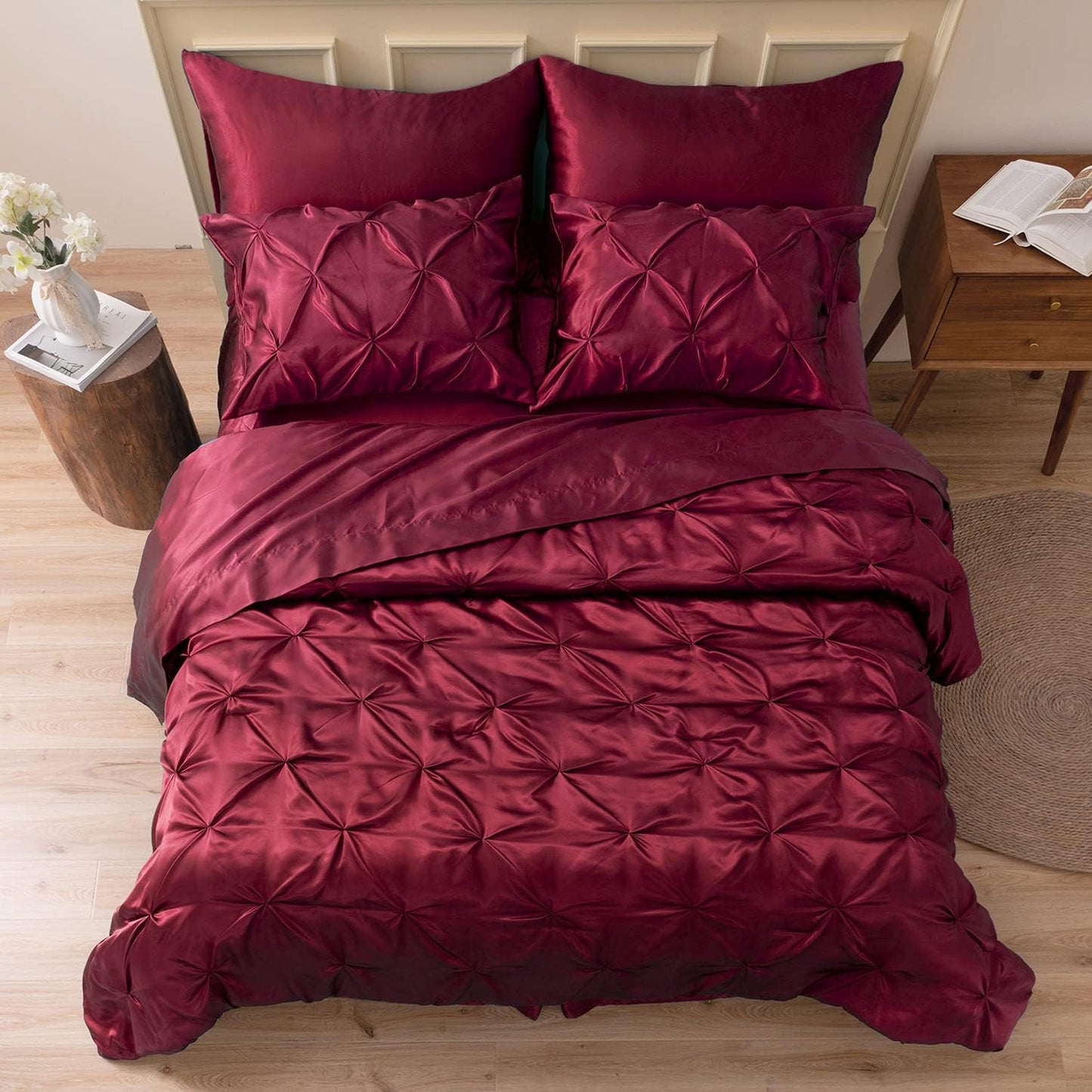 Luxurious Pinch Pleat Satin Comforter Queen 7 Piece Set