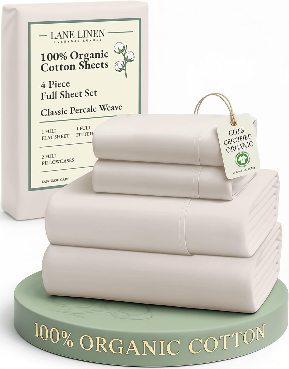 Organic Cotton Full Sheets Set by Lane Linen - Soft & Breathable
