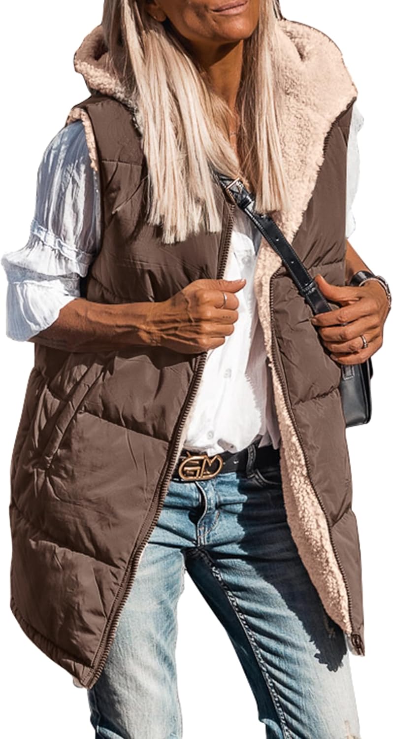 PRETTYGARDEN Womens Reversible Fleece Vest for Fall and Winter