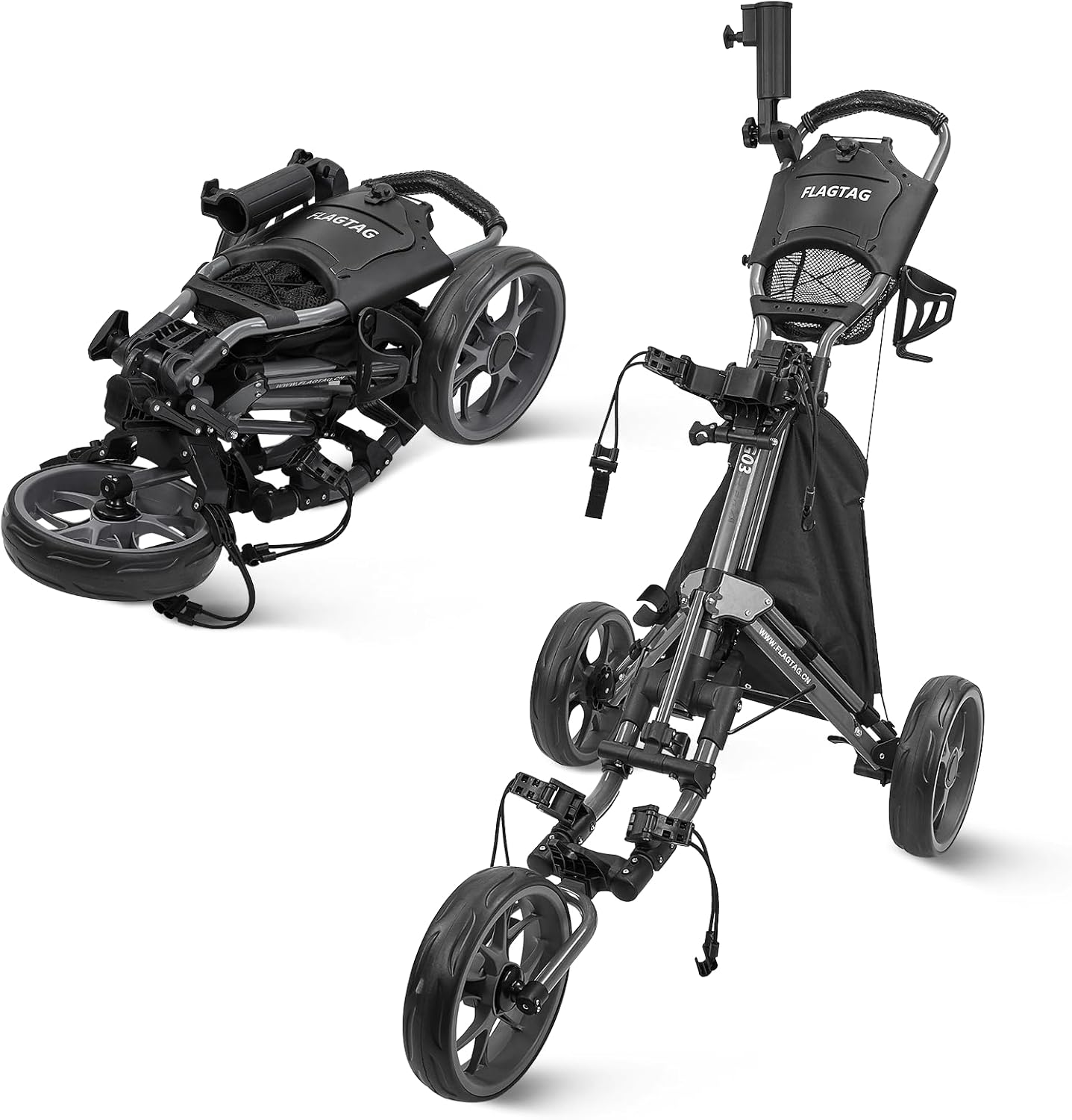 Foldable Golf Push Cart with Foot Brake - FLAGTAG