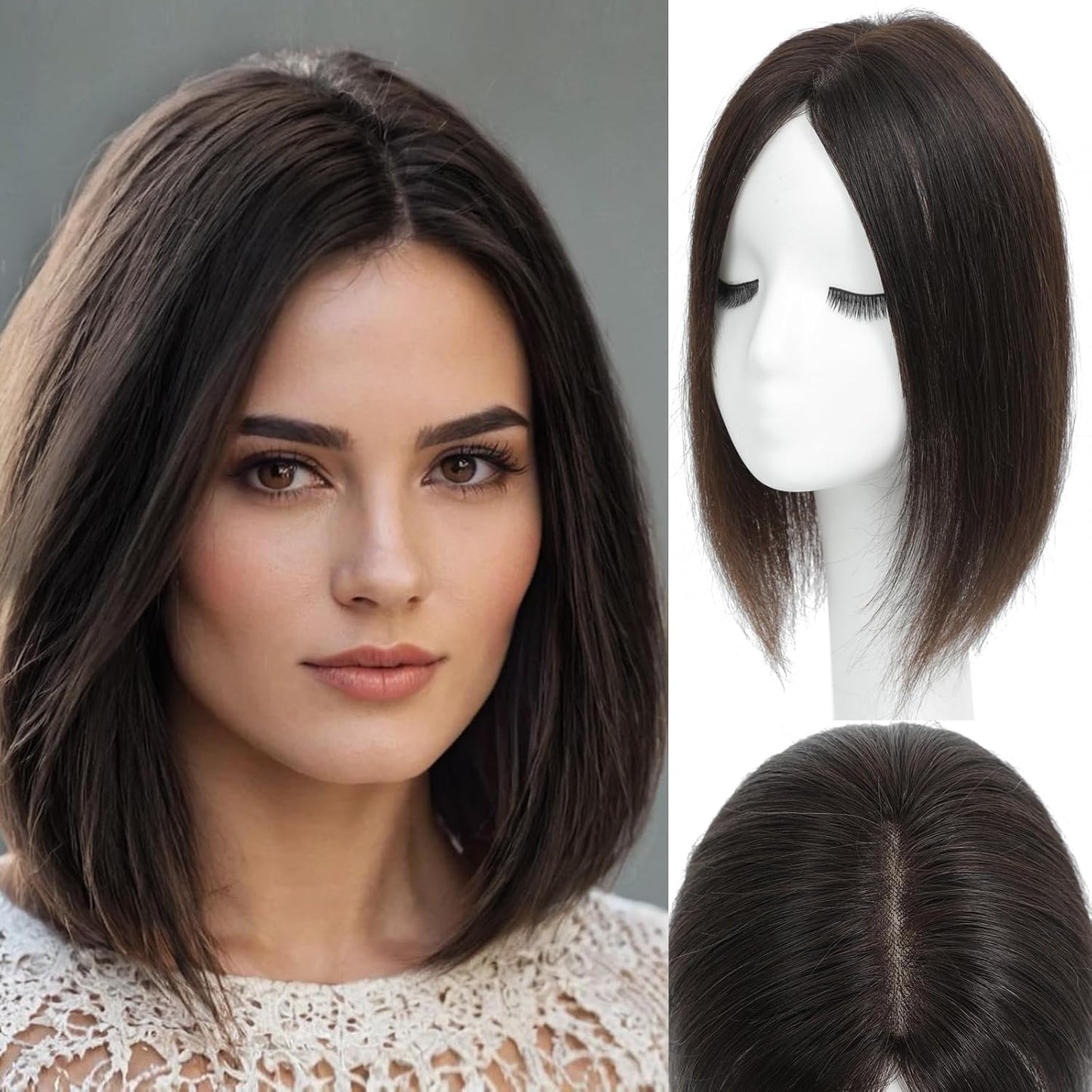 Hair Toppers for Women Real Human Hair 12 Inch Upgrade Mono Base