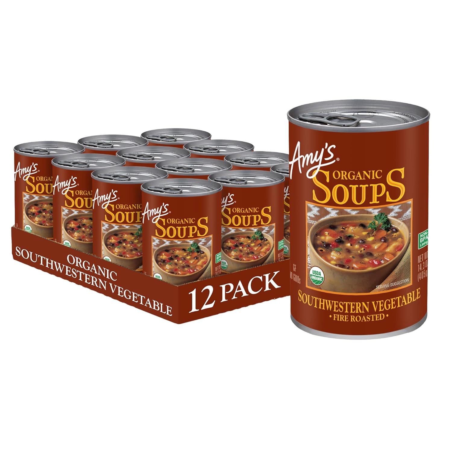 Amys Vegan Fire Roasted Southwestern Vegetable Soup - 12 Pack