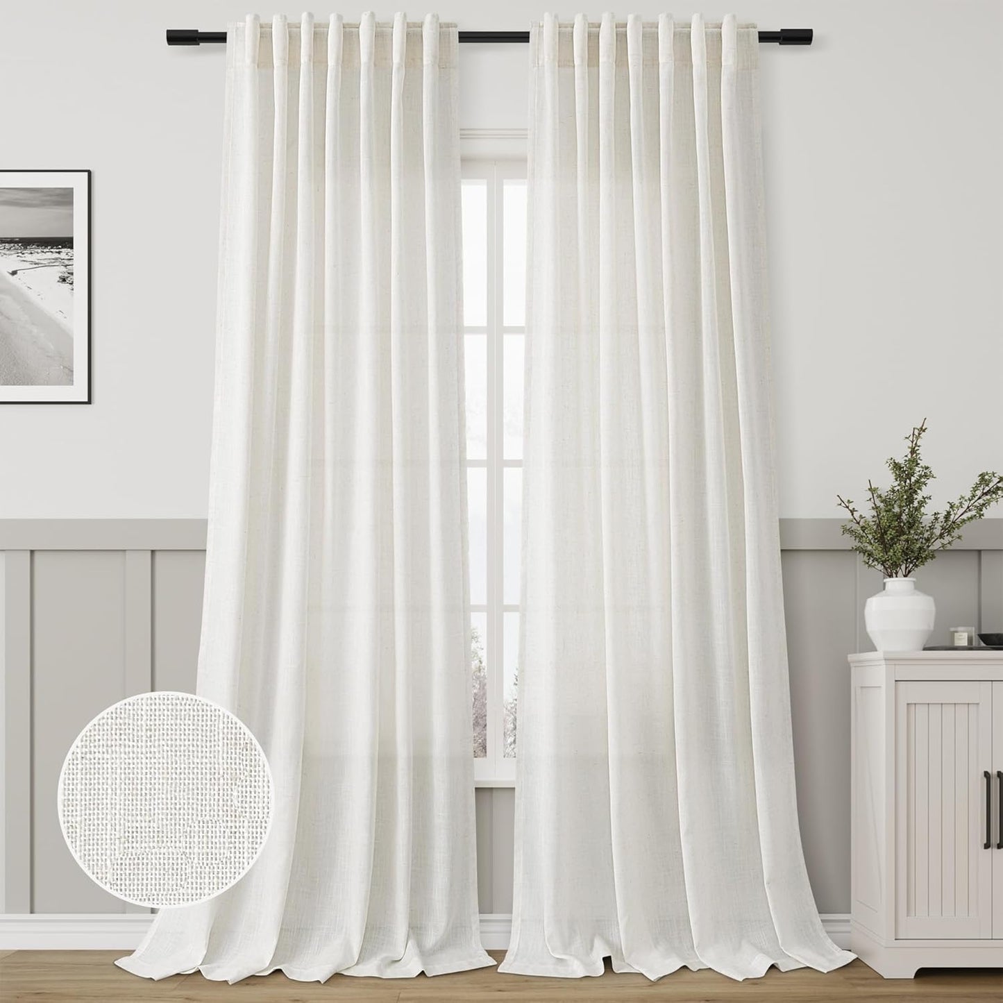 120 Inch Natural Linen Floor Curtains - Aersas