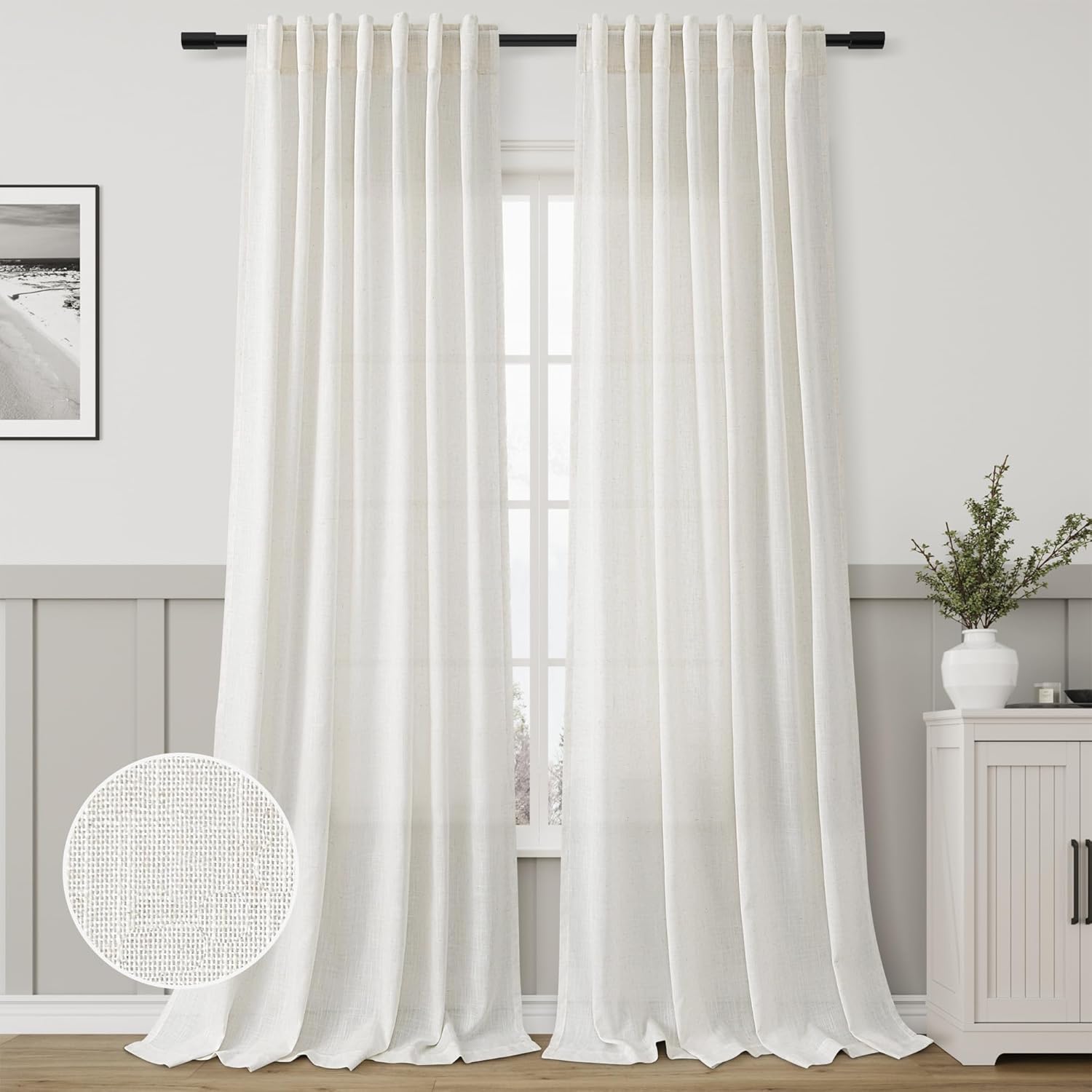120 Inch Natural Linen Floor Curtains - Aersas