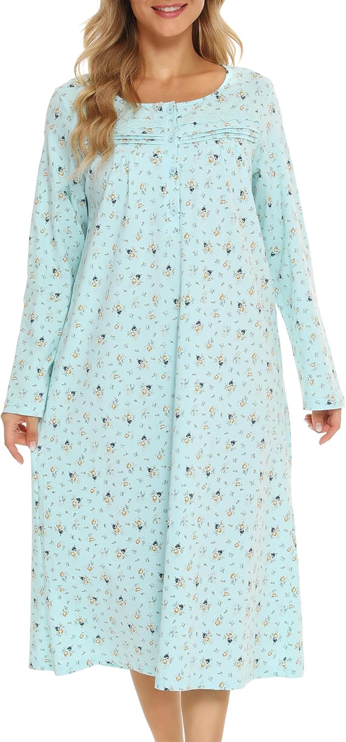 Bloggerlove Nightgowns for Women Soft Cotton Sleepwear S-3XL