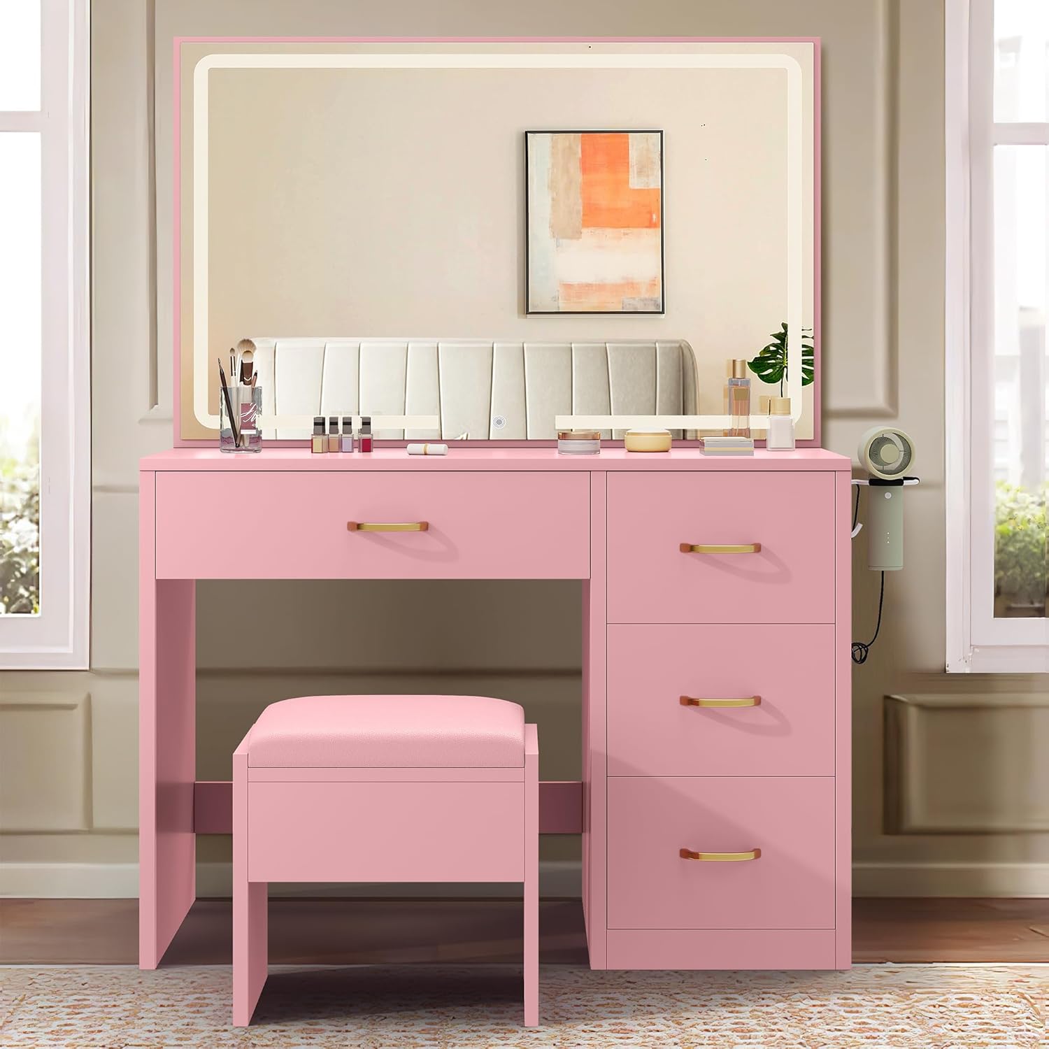 DWVO Makeup Vanity Table with 3 Light Modes and Storage Drawers