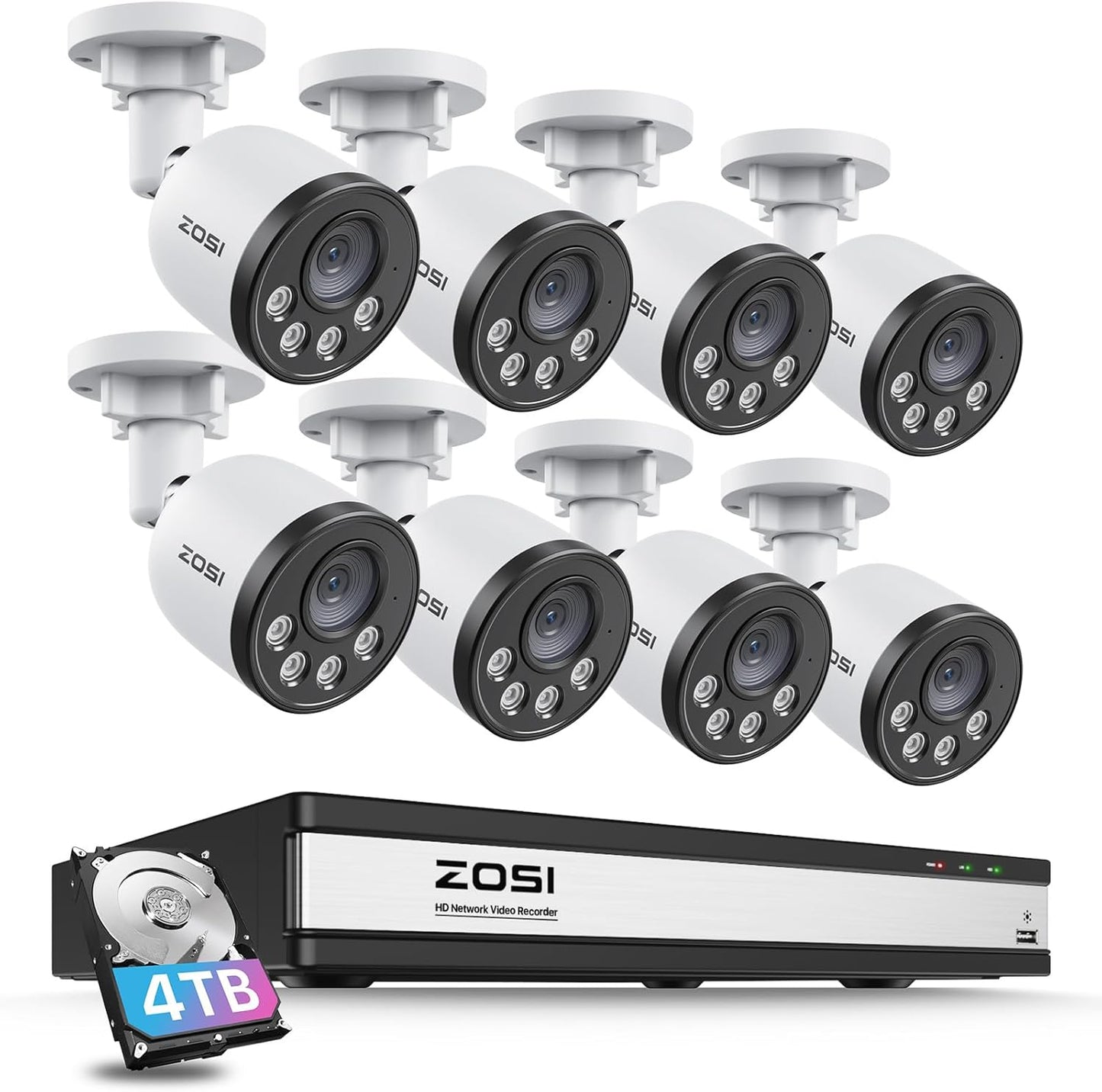ZOSI 4K 16CH PoE Security Camera System with Night Vision