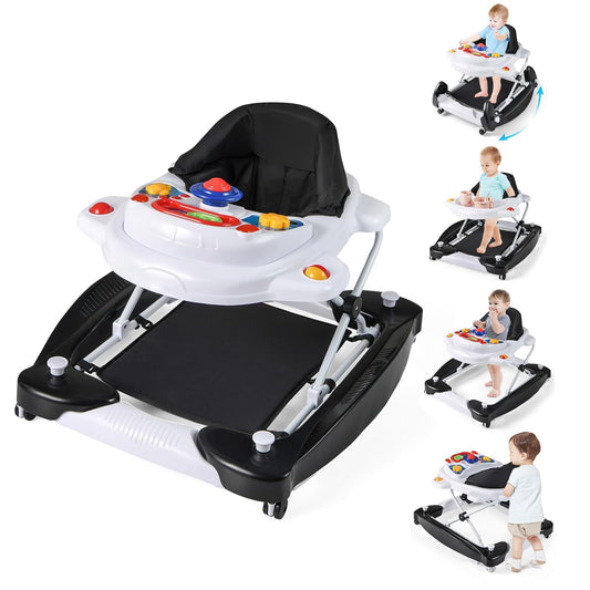 6-in-1 Baby Walker with Wheels, Adjustable Height & Music
