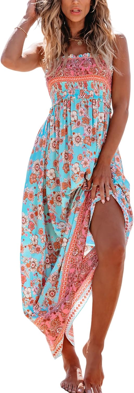 CUPSHE Women's Maxi Dress: Floral Smocked Sundress for Summer