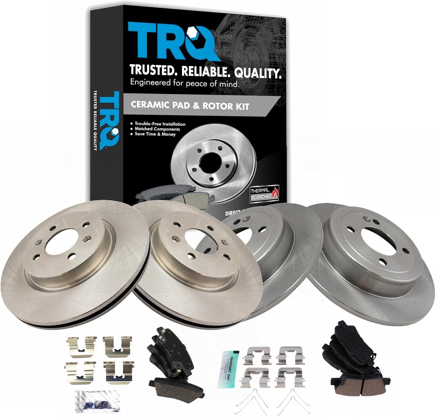 TRQ Front & Rear Posi Ceramic Disc Brake Pads & Rotors Kit