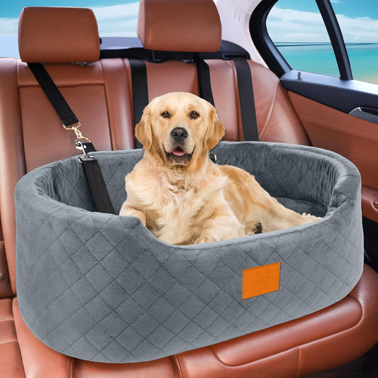 Upgraded Dog Car Seat for Large/Medium Dogs, Washable Travel Bed, Gray