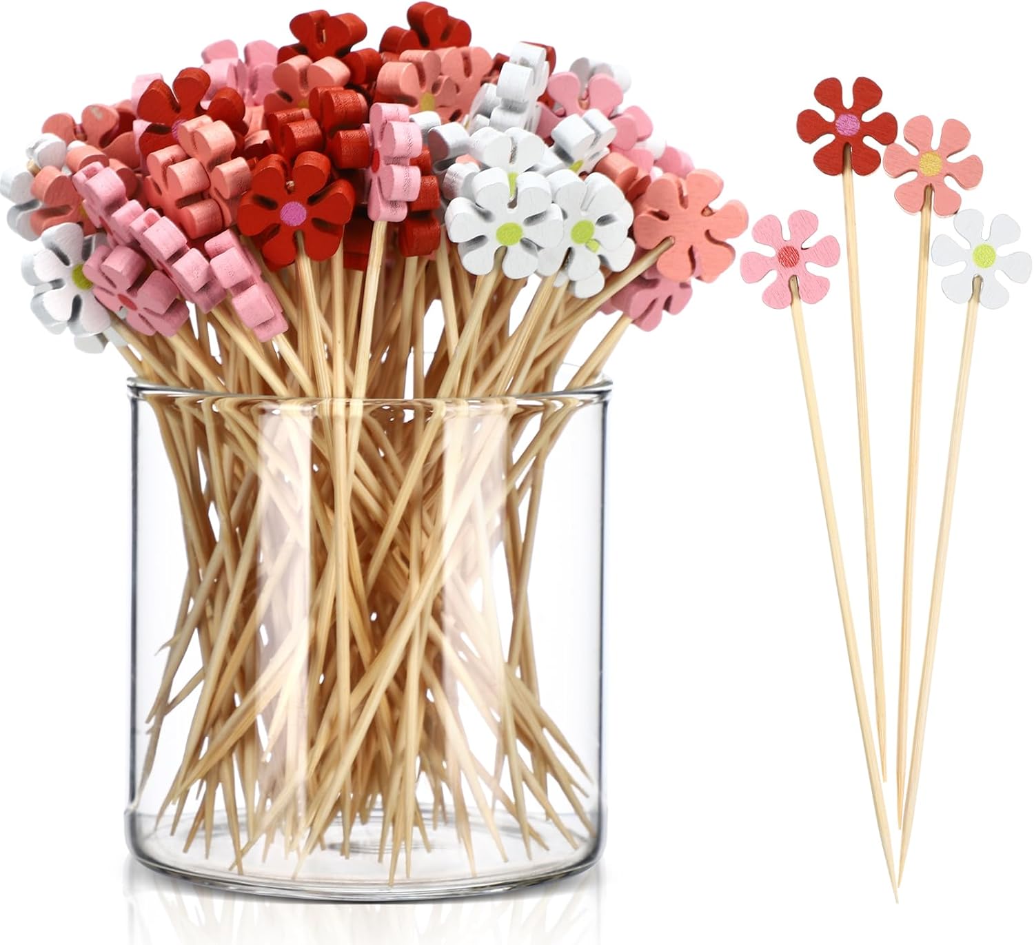 400 Pcs Bamboo Daisy Cocktail Picks Set - Groovy Party Decoration