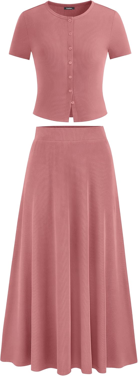 PRETTYGARDEN Women's 2 Piece Skirt Sets for Summer Style